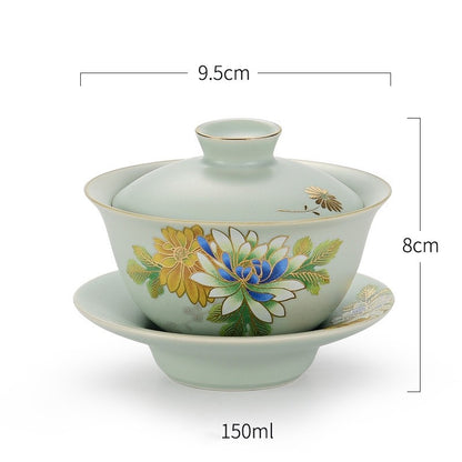 Ruyao Craft Porcelain Gaiwan Matching Tea Cup Pot Floral Pattern Pitcher Tureen