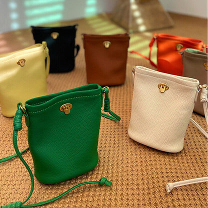 Fashion Mini Real Leather Bucket Bag-Crossbody,Clutch,Shoulder,Pouch & Phone Bag