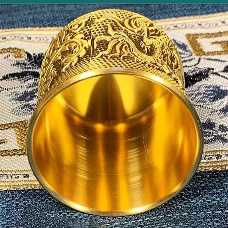 5.8cm New Retro Buddhism Holy Water Cup Brass Engraved Dragon Phoenix Mini Cup