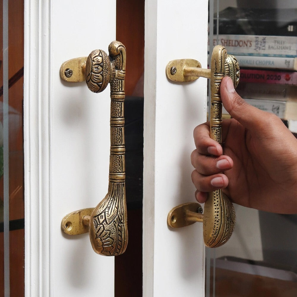 Set of 2 Antique Look Brass Veena Look Door Handle for Drawer
