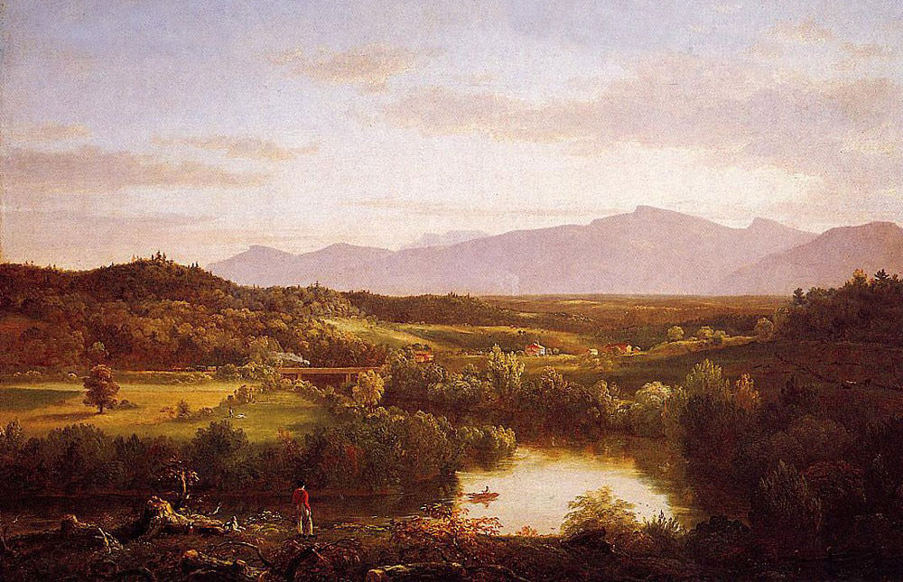 Art Oil painting - River in the Catskills young boy at sunset view