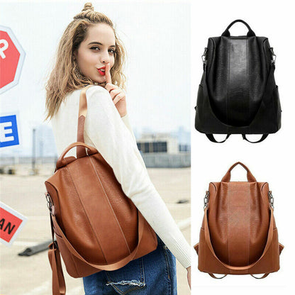 Women's Leather Backpack Large Capacity School Bag Teenager Anti Theft Backpack