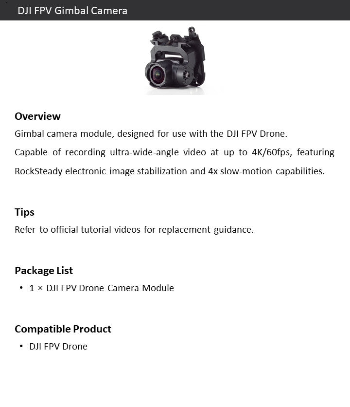 DJI FPV Gimbal Camera – 4K/60fps, RockSteady, for DJI FPV Drone