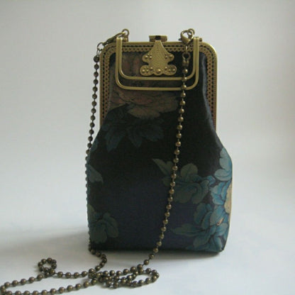Handmade Vintage Flowers Print Bag Hand Lock Shell Crossbody Bag Shoulder Purse