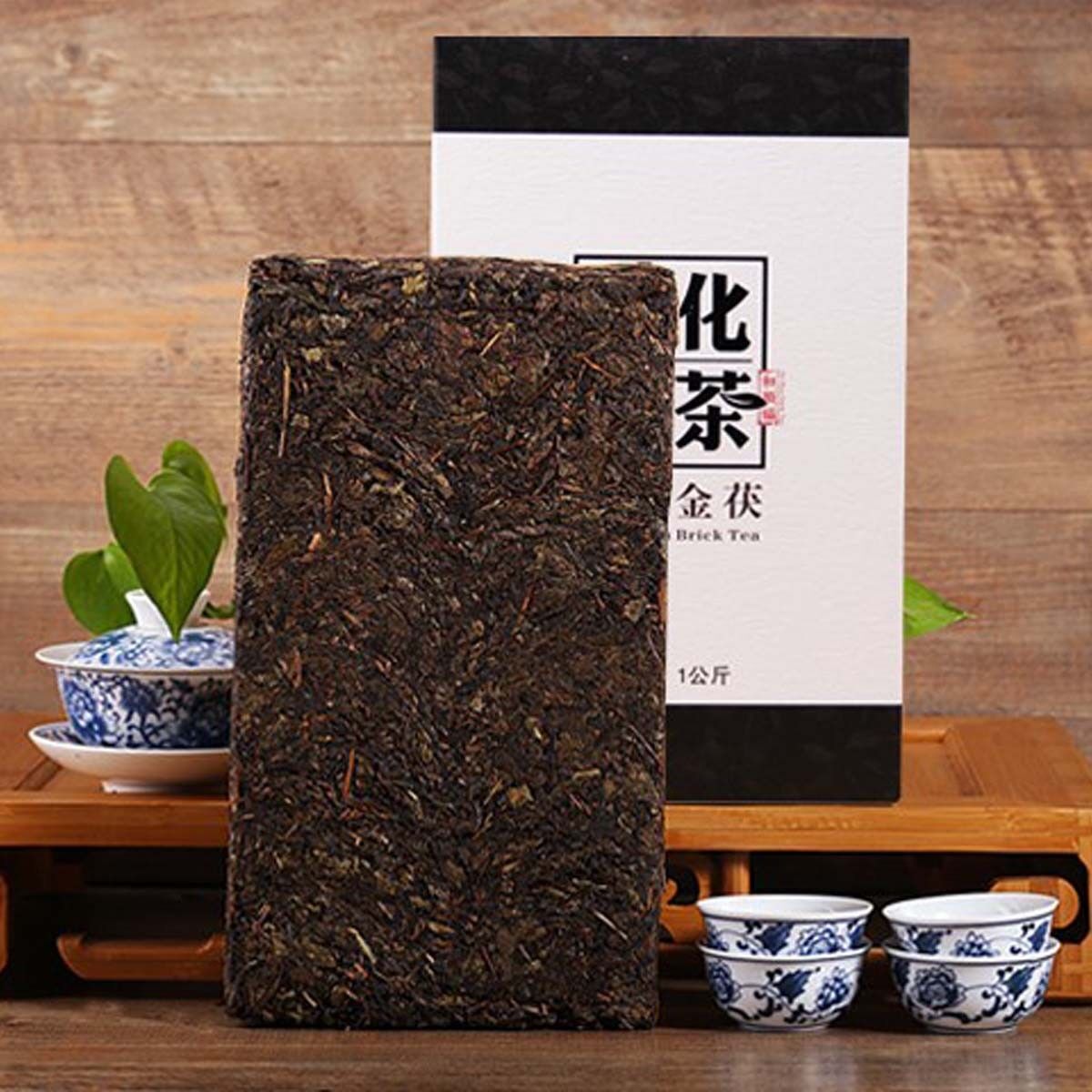 1000g Black Tea Brick Anhua Golden Handmade Flower Tea Natural Ripe Tea Healthy