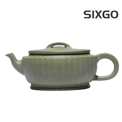 China Yixing Zisha Pottery Bean Green Mud Clay Handmade230cc Tendon Grain Teapot