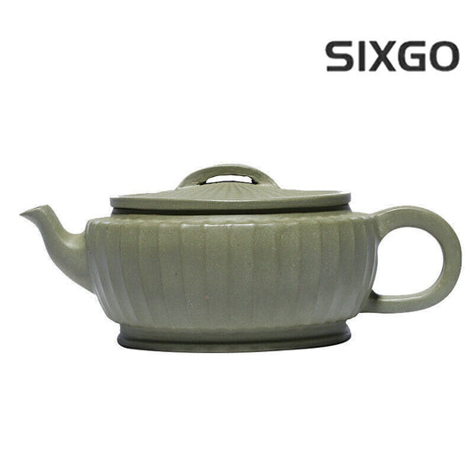 China Yixing Zisha Pottery Bean Green Mud Clay Handmade230cc Tendon Grain Teapot