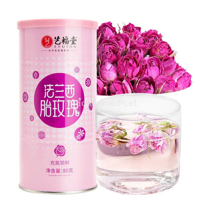 艺福堂 法兰西胎玫瑰花茶80g/罐 Rose Chrysanthemum Buds Chinese Herbal Tea 花草茶 特级干花泡茶花冠无硫熏