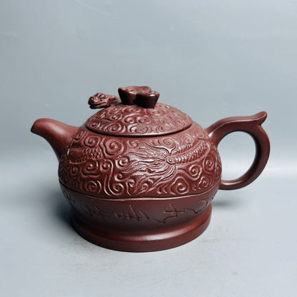 Vintage Chinese Yixing Purple Clay Teapot Zisha Ceramic Carving Dragon Teaware