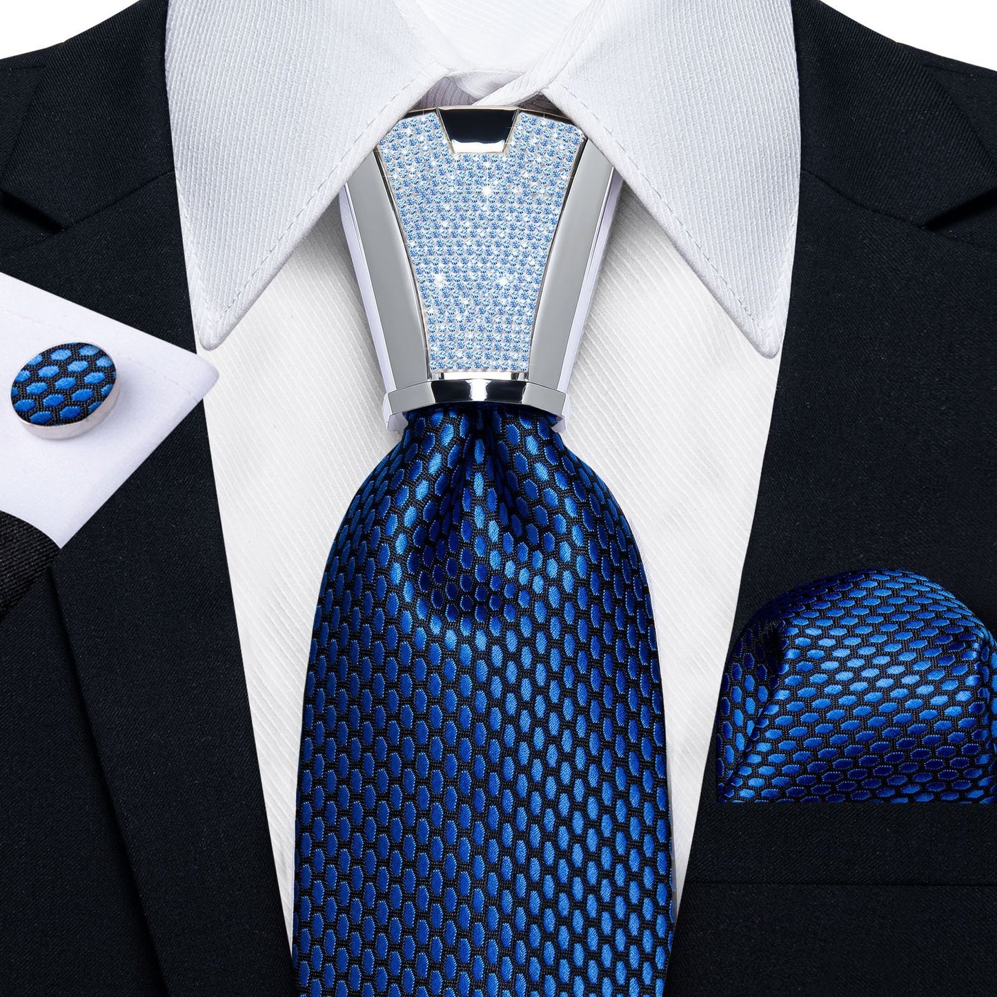 Men Necktie 3Pcs Luxury Striped Ties Cufflinks Pocket Square Wedding Accessories