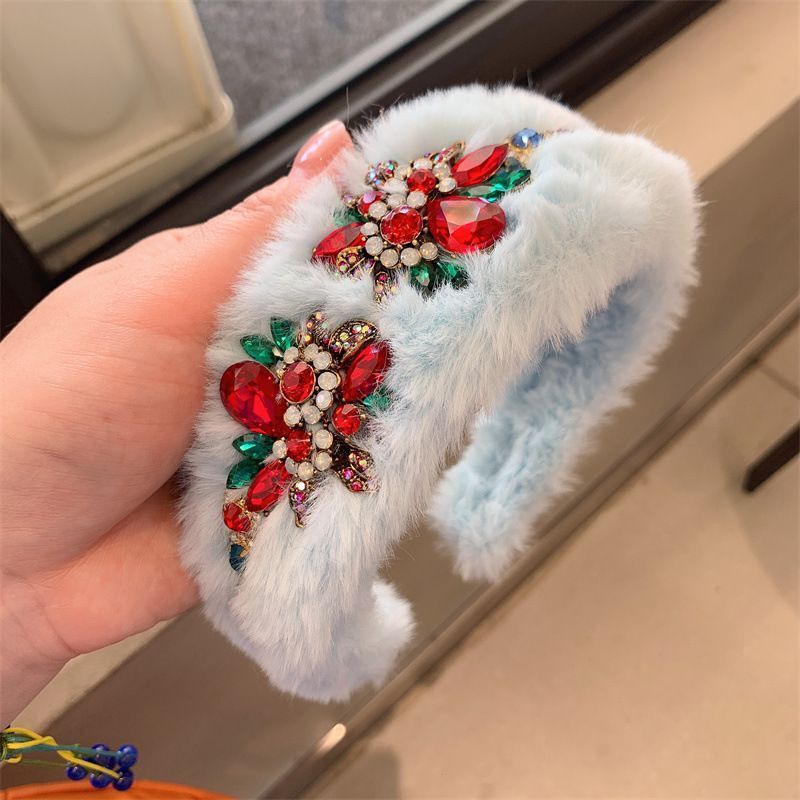 Women Headband Luxurious Faux Fur Crystal Hairband Casual Adult Hair Accessories