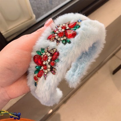 Women Headband Luxurious Faux Fur Crystal Hairband Casual Adult Hair Accessories