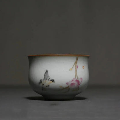 Ru Kiln Ceramic Teacup Travel Portable Hand Painted Flower Tea Bowl Handmade