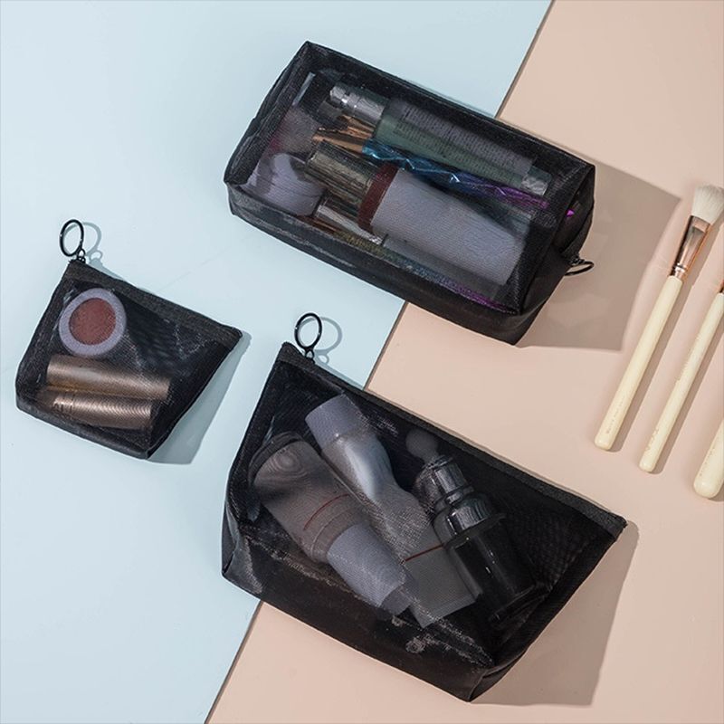Women Mesh Transparent Cosmetic Bag Small Large Clear Black Makeup Bag Traveling