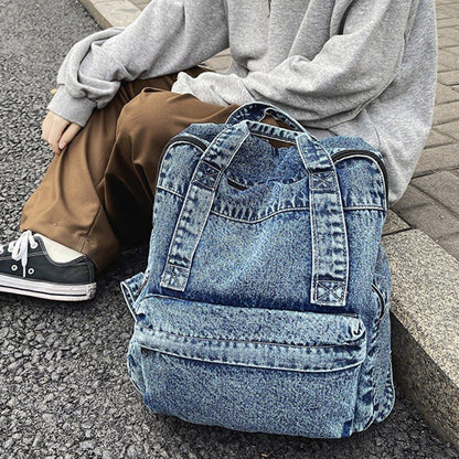 Women Backpack Large Capacity Daypack Denim Rucksack School Bag Retro 33*13*37CM
