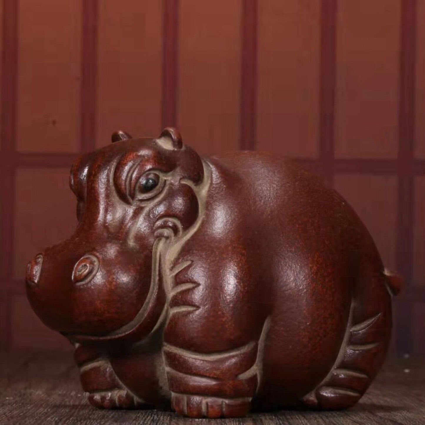 chinese tea pet Hippo statue gift zisha yixing clay lucky Decoration Big mouth