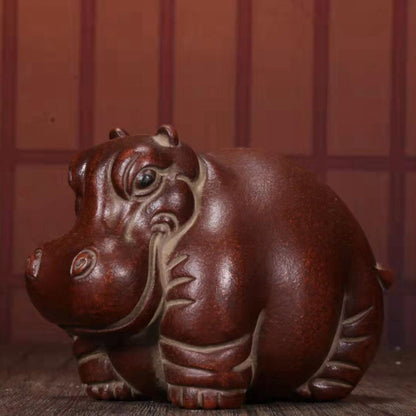 chinese tea pet Hippo statue gift zisha yixing clay lucky Decoration Big mouth