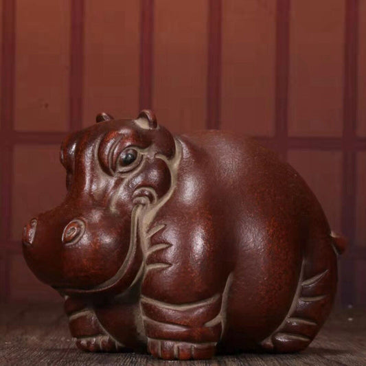chinese tea pet Hippo statue gift zisha yixing clay lucky Decoration Big mouth