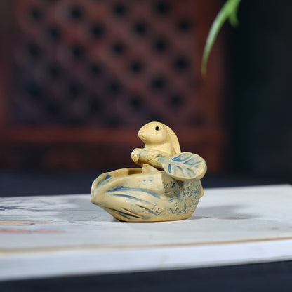 Handmade Craft Artware Zisha Tea Pet Rabbit On Boat Small Size Table Decoration