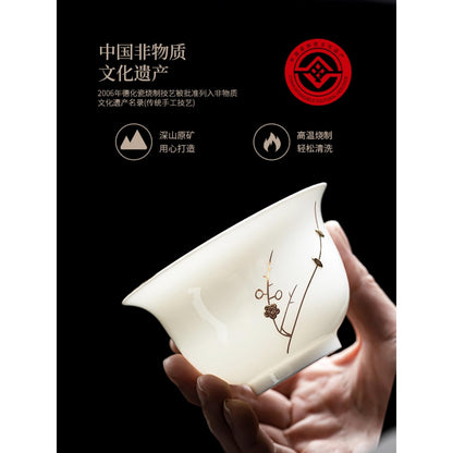 Jade White Porcelain Gaiwan Tea Cup 180ml 6.2oz Chinese Kung Fu Tea Set