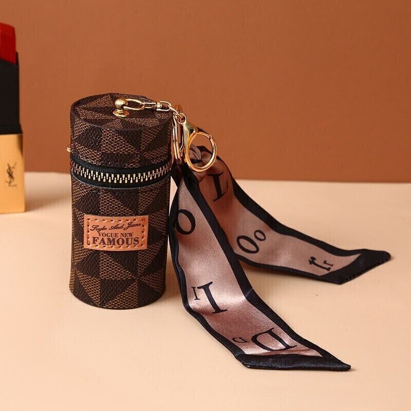 Leather Mini Pendant Storage Bucket Lipstick Bag Charm Keychain Handbag Backpack