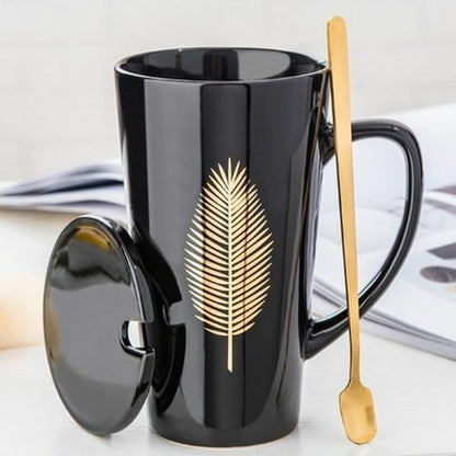 500ml Couple Cup 15x8.5cm Ceramic Coffee Mugs With Spoon & Cover Drinkware Gifts