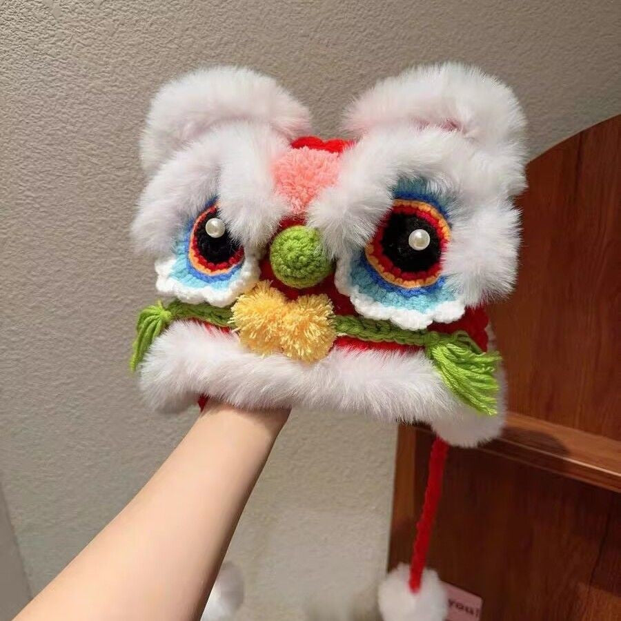 Chinese Lion Dance Faux Mink Fur Kids Hat - Winter Warm