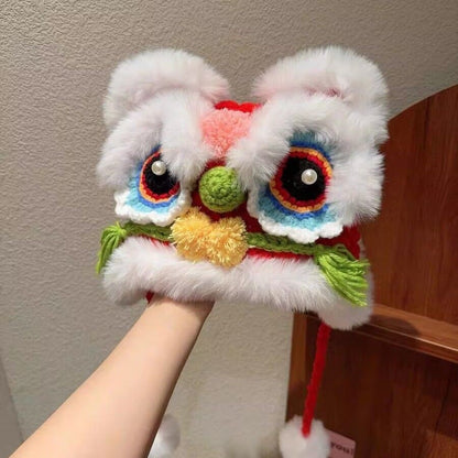 Chinese Lion Dance Faux Mink Fur Kids Hat - Winter Warm