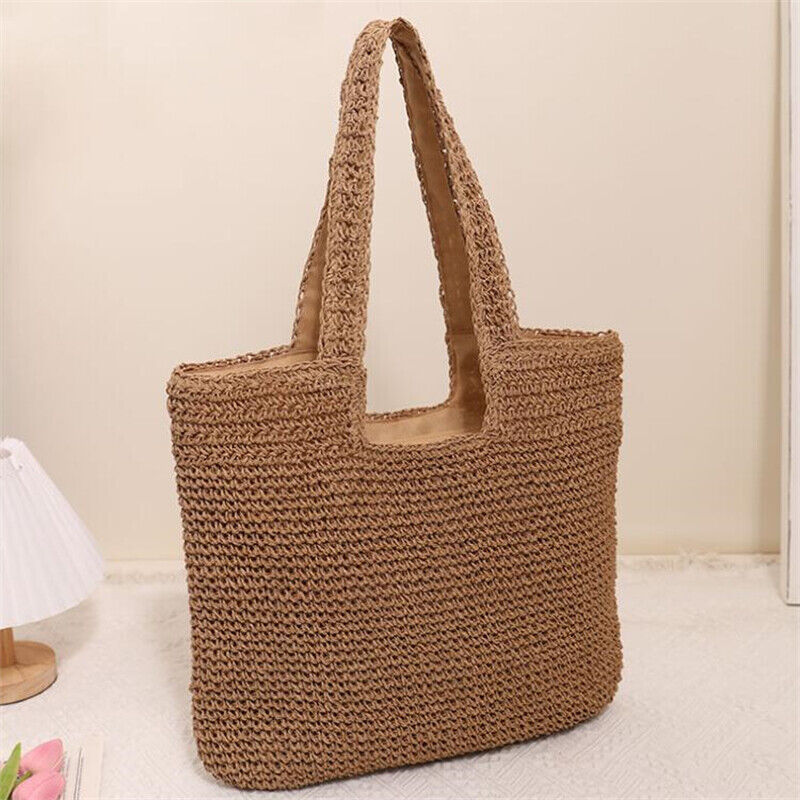 Versatile Large Straw Bag Hand-Crocheted Woven Portable One-Shoulder Beach Bag