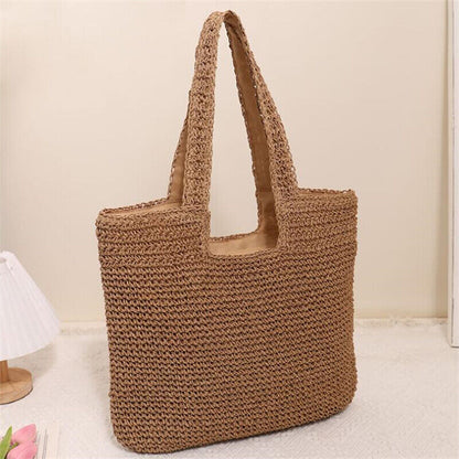 Versatile Large Straw Bag Hand-Crocheted Woven Portable One-Shoulder Beach Bag