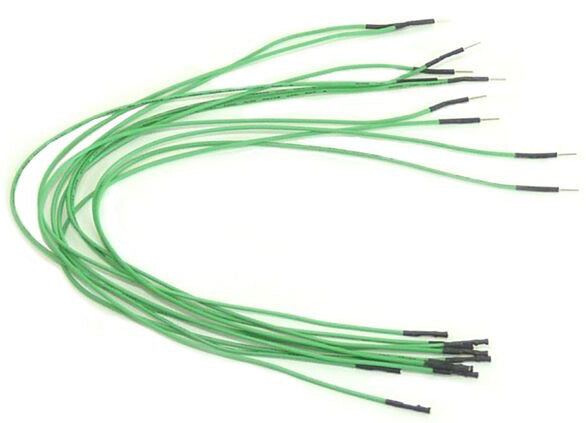 10 Pack 12" Male to Female Reinforced Jumper Wire, Green Color