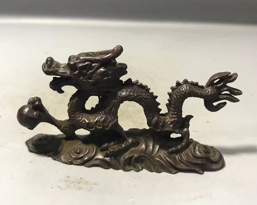Rare Chinese bronze handmade dragon statue netsuke collectable tea pet art gift