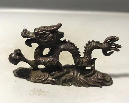 Rare Chinese bronze handmade dragon statue netsuke collectable tea pet art gift