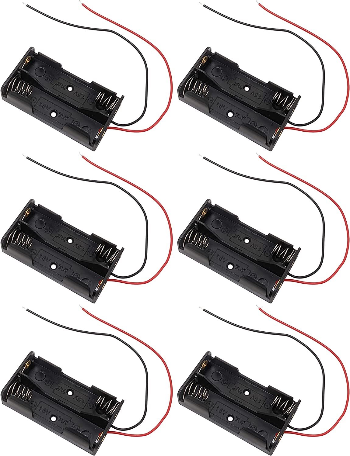 6 Pack 2 AA Battery Holder w\ Wire Leads, Lead - 5" Long, 2.3" x 1.3" x 0.5"