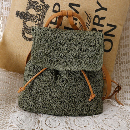 Backpack Straw Beach Bag Hollow Out Women Luxury Polyester 20L Softback Leisure