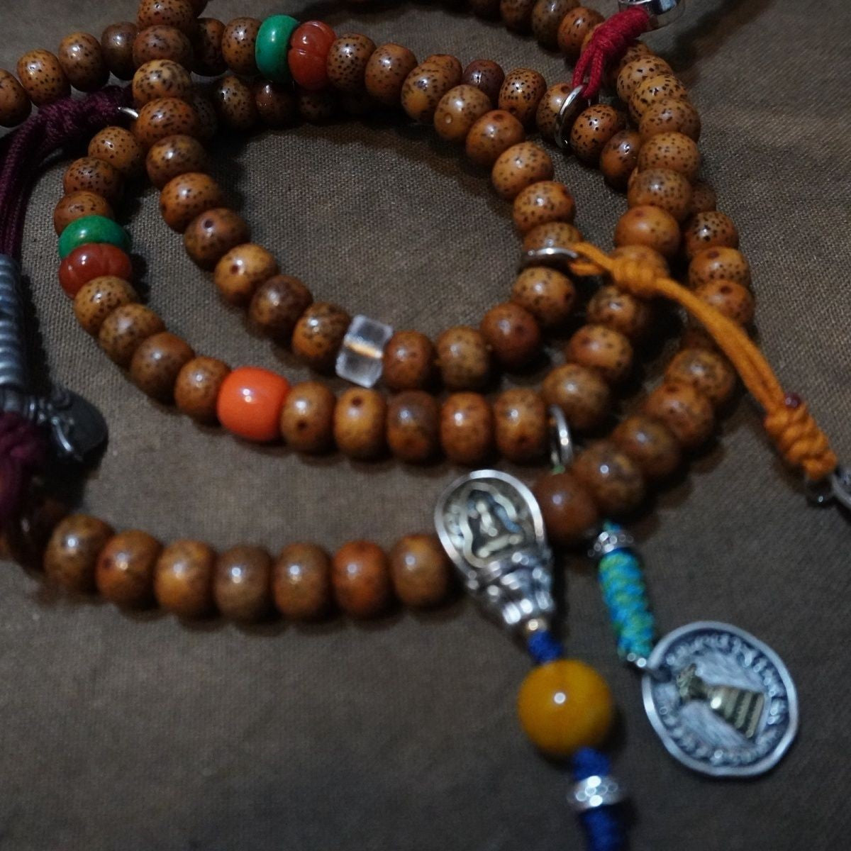 Star Moon Bodhi Seed Mala Bracelet 7x9mm Tibetan 4-Wrap Prayer Beads