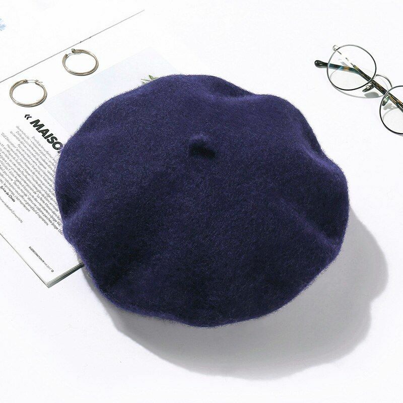 Wool Beret Hats Women Pure Felt British Style Solid Color Slouchy Winter Female