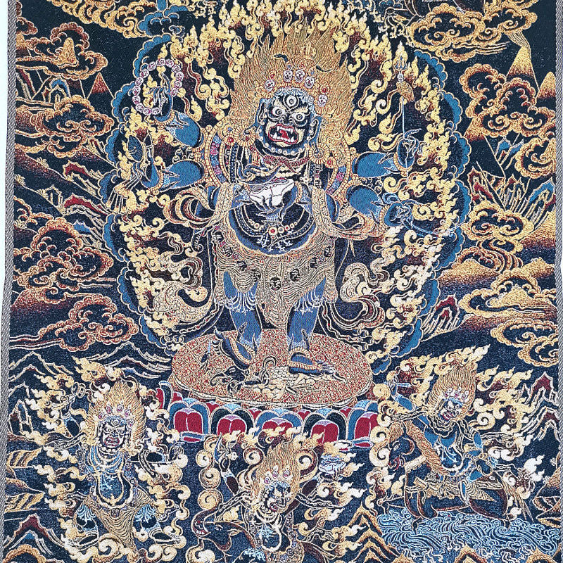 Nepal Thangka Mahakala Wall Hanging Tibetan Embroidery Buddha Art 60*40cm