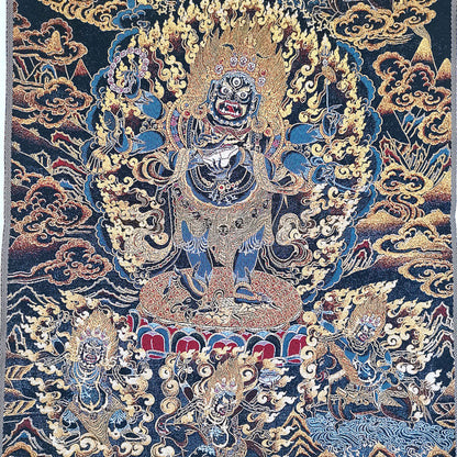 Nepal Thangka Mahakala Wall Hanging Tibetan Embroidery Buddha Art 60*40cm