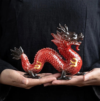 Handmade Decoration Techniques Traditional Chinese Ceramic Dragon Statues