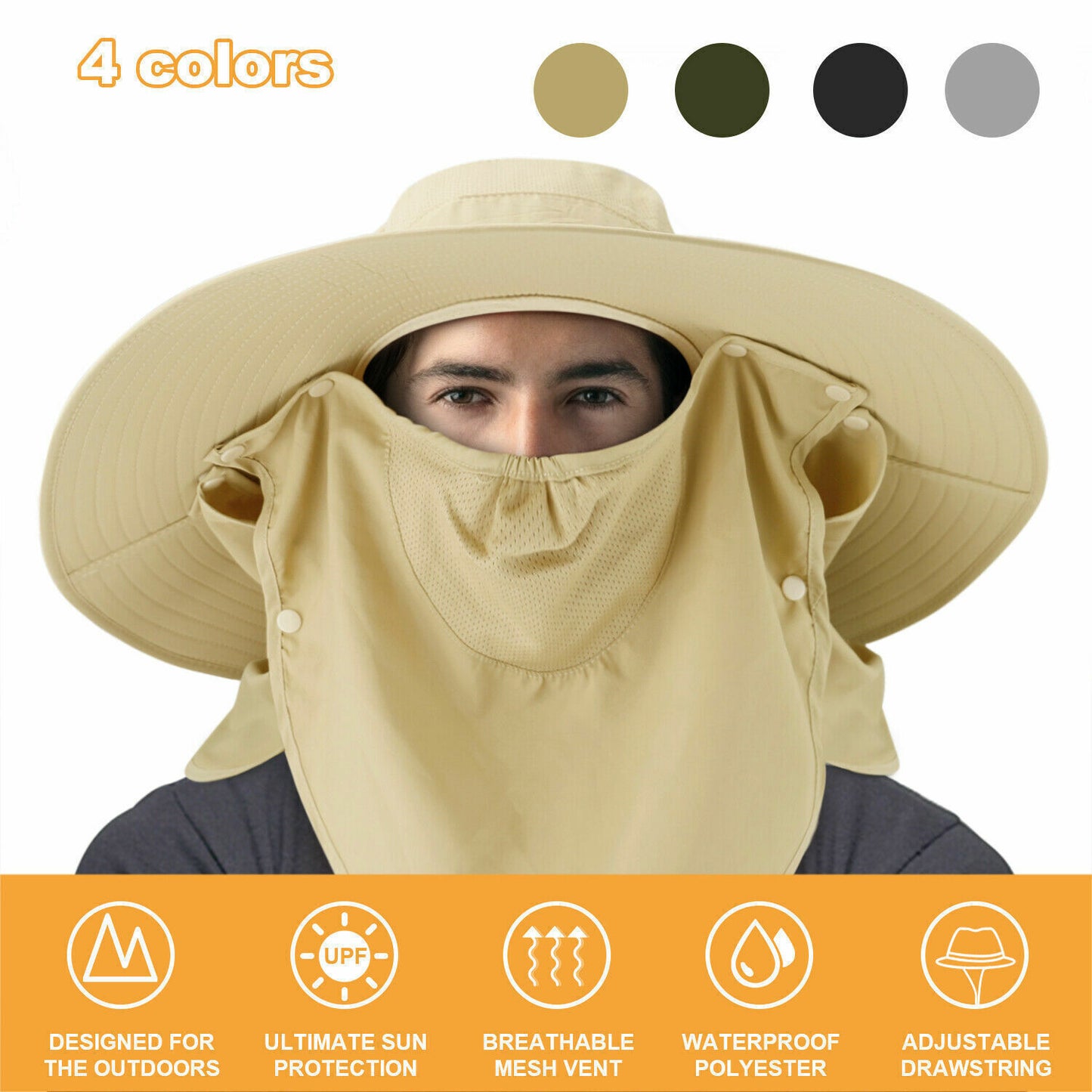Wide Brim Sun Hat Men Women Breathable Bucket Cap Summer Fishing UV Protection