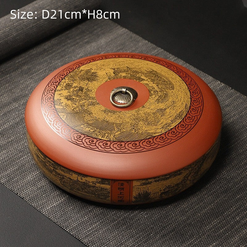 Yixing Zisha Tea Storage Box Along River During the Qingming Jar For Pu'er Tea