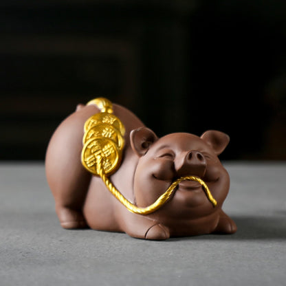 Piggy Purple Sands Ceramic Tea Pet Ornament 10.7cm Tea Room Tea Play Decoration