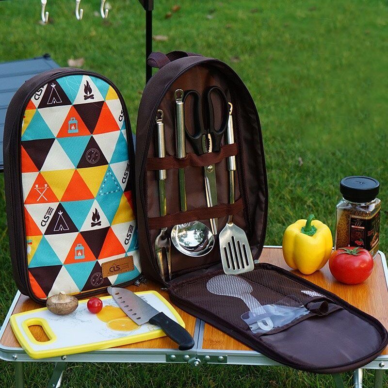 Camping Barbecue Cookware Kitchen Set Bag Storage Bag 7-piece Picnic Bag