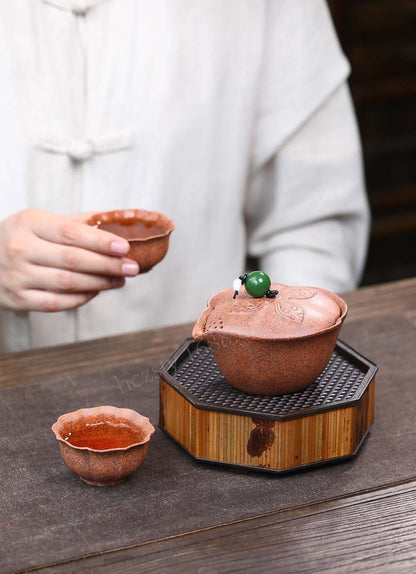 3pcs of set chinese Yixing Handmade Zisha firewood GaiWan tea cup Gongfu tureen