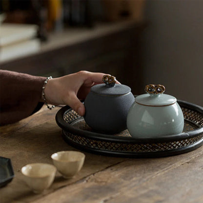1pc 3.54" Chinese Ceramic Tea Caddy Sealed Ru Kiln Tea Storage Tank Tea Set Gift