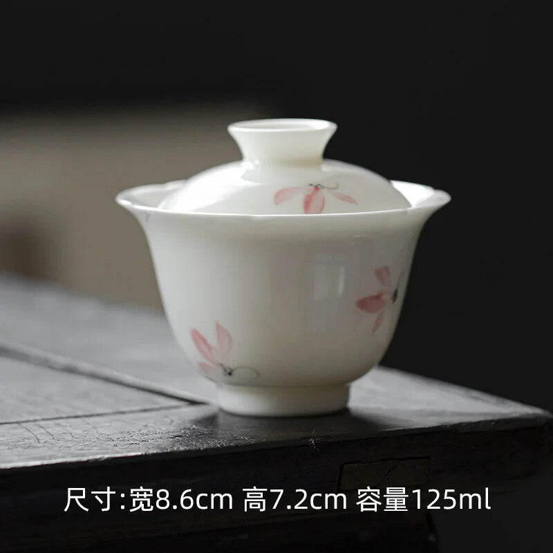 Porcelain Cover Bowl Household Hand Drawn Orchids Gaiwan Anti Scald Tea Tureen