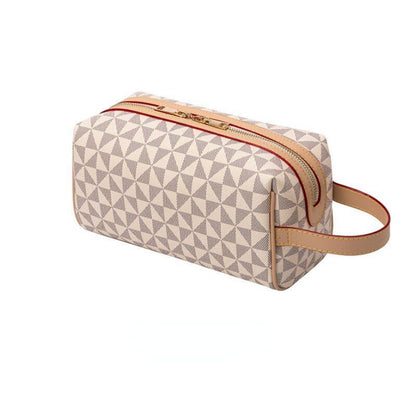 Synthetic Leather Cosmetic Handbag Brown/Black Travel Clutch Portable Makeup Bag