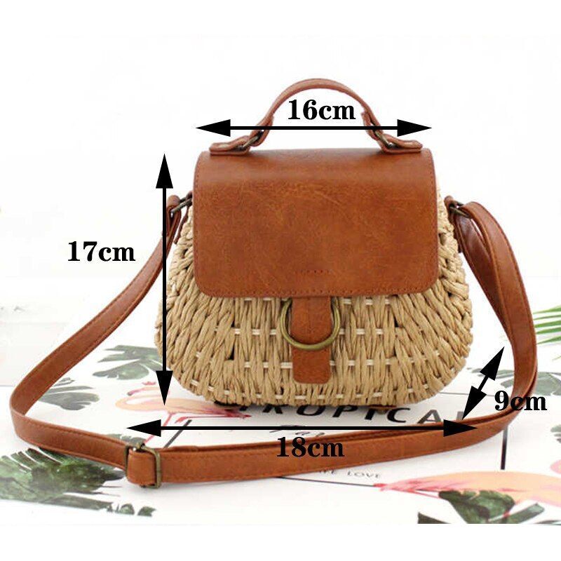 Vintage Straw Bag Crossbody Beach Purse Casual Weaving Rattan Handbag Polyester