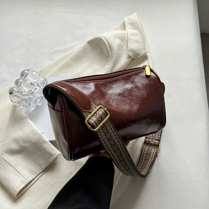 Shoulder Crossbody Bags Women PU Leather Women's Wide Shoulder Bag